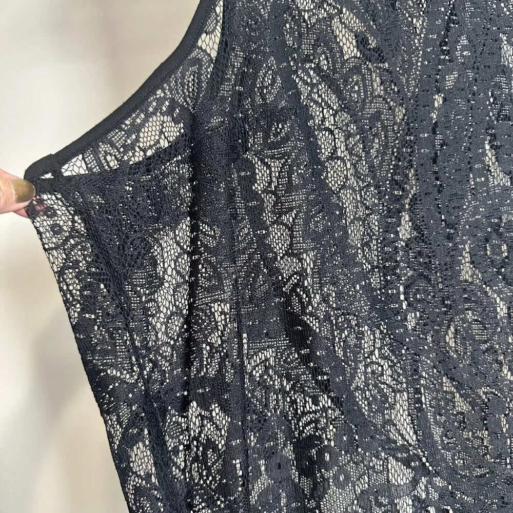 Black Lace High Neck Tank with Long Fringe - Picture 2 of 4